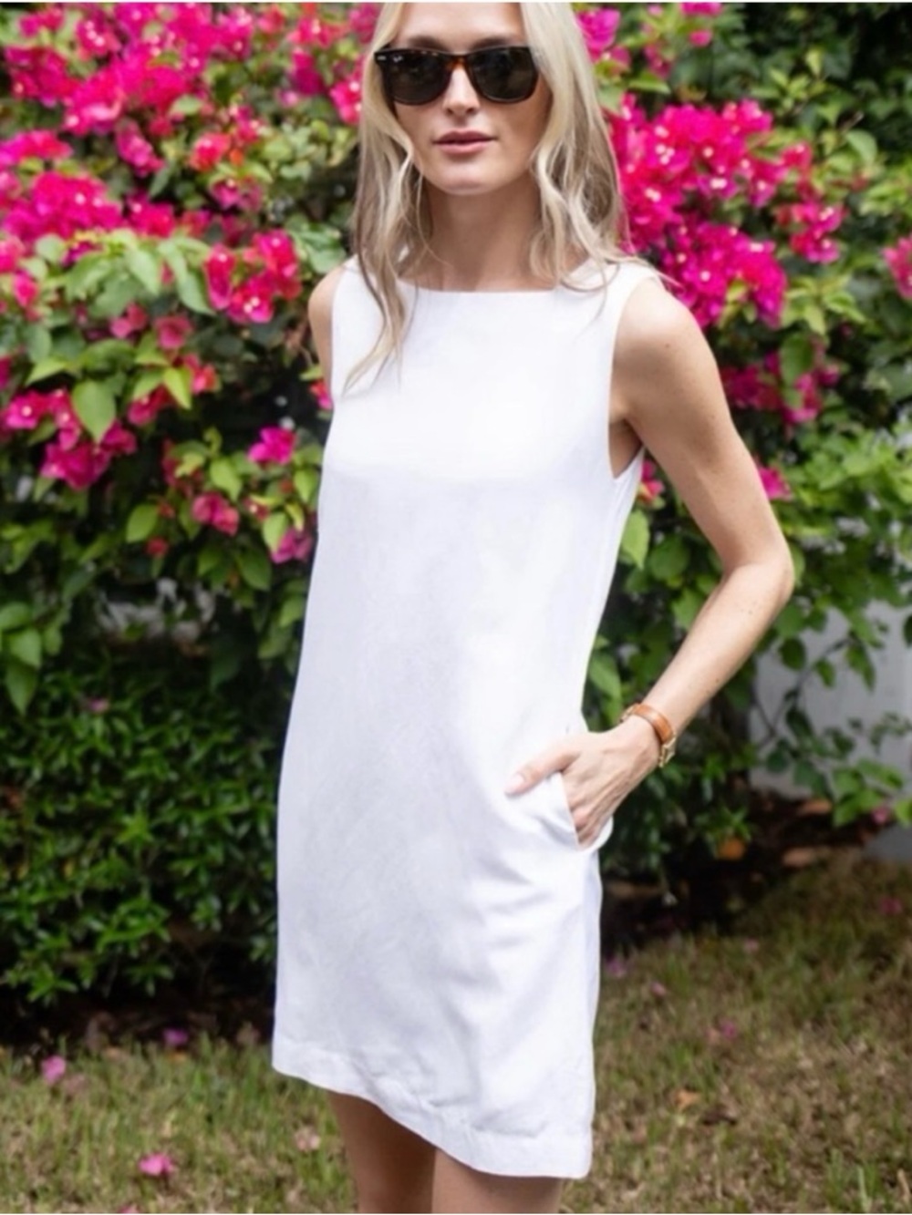 Julia Amory White Linen Serena Dress - Clean Square Neck Shift - Picture 2 of 6